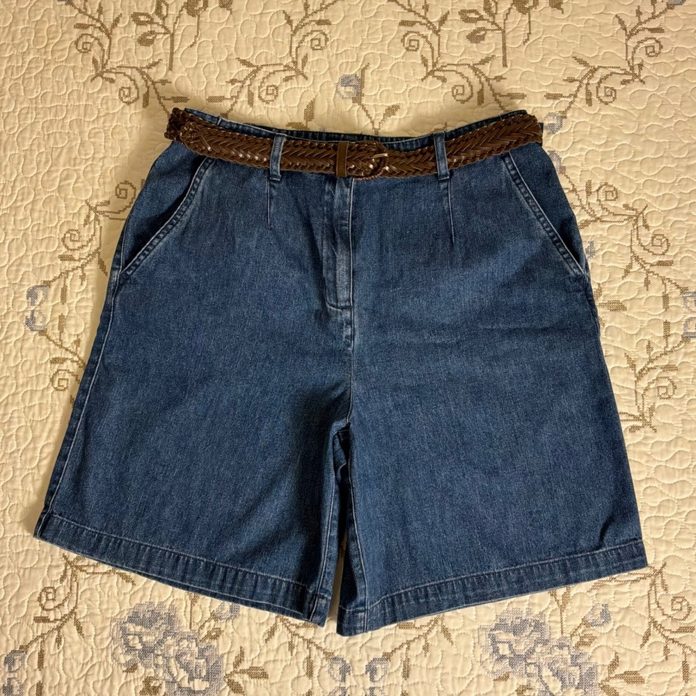 Karen Scott Denim Bermuda Shorts Womens 8 Blue New Vintage High Waist Pleated